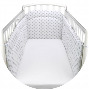  Paracolpi Lettino Neonato Lati Lunghi Prodotto Certificato - Made in Italy - Lati Lunghi Double Face Stelle/Righe Grigio
