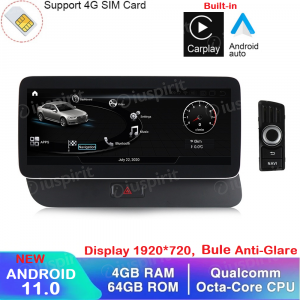 ANDROID navigatore per Audi Q5 2009-2017 10.25 pollici 4GB RAM 64GB ROM Octa-Core CarPlay Android Auto Bluetooth GPS WI-FI