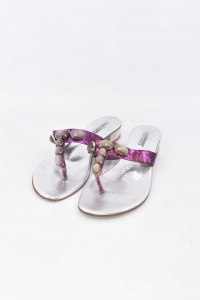 Slippers Flip-flops Woman Valleverde Size 39 Purple With Jewels