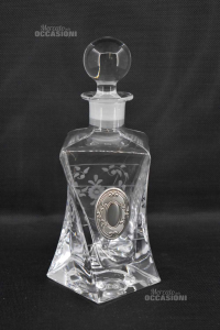 Bottiglia In Cristallo Con Tappo E Stemma Argento H 29 Cm