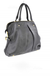 Bag Woman Black Leather With Details Gold Plated (no Shoulder Strap)