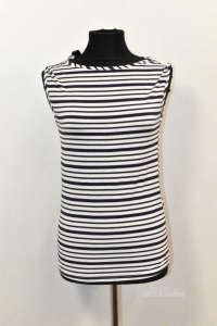 Tank Top Woman Rebel Queen By Liu Jo White Blue With Stripes Size.m Stretch