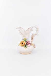 Anfora In Ceramica Stile Bassano Made In Italy Con Rosa Giallo Rosa N 26 Cm (difetto)