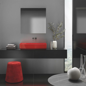 Countertop bathroom washbasin in glossy red finish Fly AeT Italia