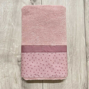 Coppia asciugamani balza stampa digitale cuoricini rosa