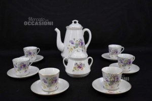 Coffee Service Form 6 People Cups + Plates + Teapot + Ceramic Sugar Bown