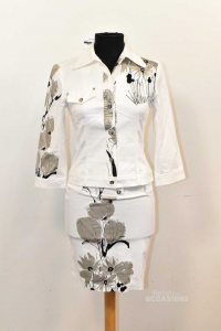 Jacket + Skirt Khorus White With Flowers Grey Size.42