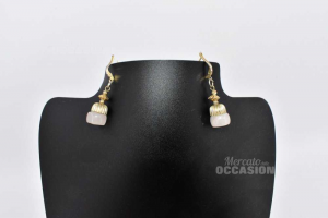 Earrings Metal Golden And Stone Of Jade
