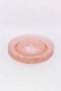 Set 4 Dessert Plates Glass Pink 18 Cm