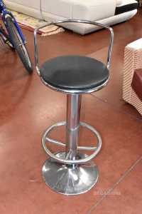 Stool Metal Chrome And Sitting In Faux Leather Black