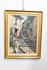 Painting Painted Oil On Canvas Domenico Caiazza Rustic 50x70 (framed 68x88 Cm)