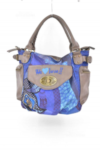 Bag Woman Desigual In Faux Leather Brown And Canvas Blue