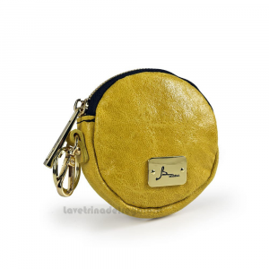 Mini portafoglio Giallo con moschettone in pelle - Tigella - Pelletteria Made in Italy