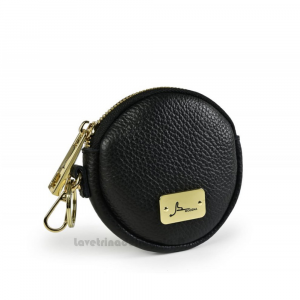 Mini portafoglio Nero con moschettone in pelle - Tigella - Pelletteria Made in Italy