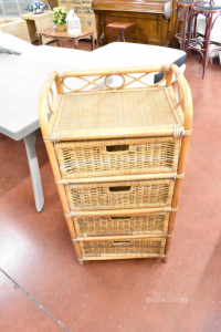 Cabinet In Rattan Bamboo 4 Drawers 50x100x36 Cm