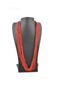 Necklace Multifilo With Beads Color Coral Red