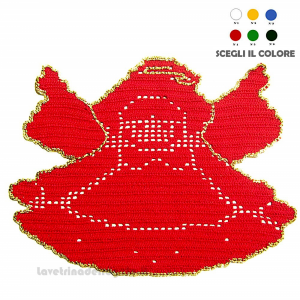 Centrino rosso a forma di angelo ad uncinetto 25.5 cm - Handmade in Italy