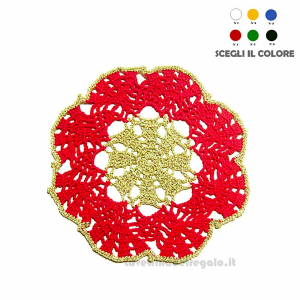 Sottobicchiere rosso e oro ad uncinetto 16 cm - 4 PEZZI - Handmade in Italy