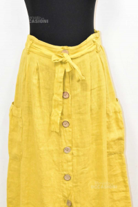 Gonna Donna In Lino Giallo Made In Italy Tg M