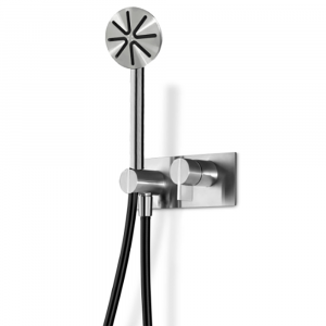 Miscelatore tondo con doccino per vasca/doccia, flessibile nero e piastra Insert Linki