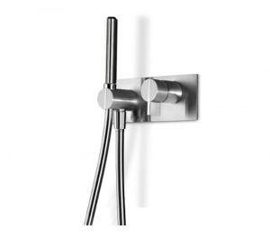 Short bathtub/shower mixer with hand shower with plate Insert Linki