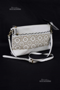 Bag White Faux Leather Carpisa With Shoulder Strap And Handle Short 30x18 Cm