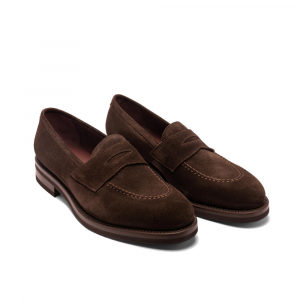 Pontaccio handmade men's shoes Loafer moccasin in dark brown suede BV Milano