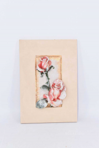 Small Painting With Roses In Relief 27x18 Cm