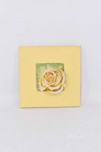Painting With Roses Yellow In Relief 18x18 Cm
