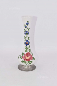 Vase Ceramic Flower Holder With Base In Pewter H 21 Cm Hand Painted