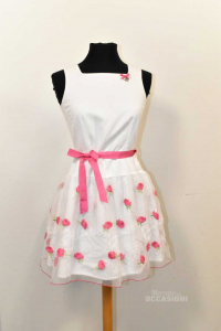 Dress Baby Girl Missblumarine 14 Years White With Roses Embroided And Headband Pink