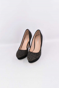 Pointed-toe Pump Woman Size 38 Black Studded Heel 11 Cm