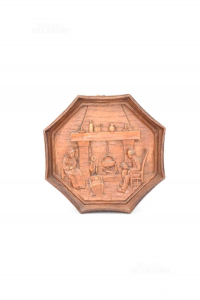 Wooden Picture Octagonal Scenes Of Home In Family In Front - Chimney 22 Cm