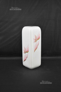 Ceramic Vase White Flower Pink Made In Italy Florence Height 30 Cm