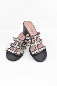 Sandals Woman Albano Size.39 Black With Studs Round