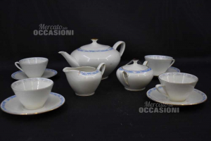 Tea Service Ceramic 4 Cups + 4 Plates + Milk Jug + Sugar Bowl + Teapot