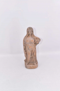 Terracotta Statue Depicting Woman With Basketball Of Fruit Height 25 Cm