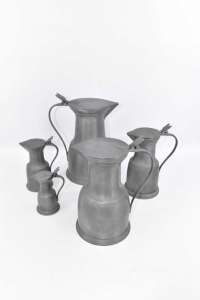 5 Pewter Pitchers Vintage With Lid