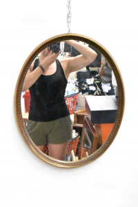 Specchio Ovale In Legno Dorato 52 X 42 Cm M