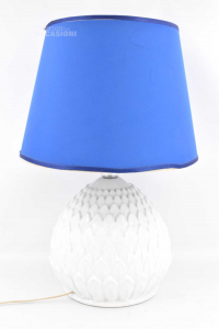 Lampada In Ceramica Tonda A Forma Di Pigna Con Paralume Blu 52 Cm