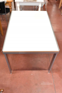 Tavolo Con Piano In Legno Bianco Allungabile Gambe Acciaio