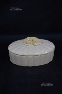 Scatola Portagioie Ceramica Beige Con Roselline 18x12 Cm