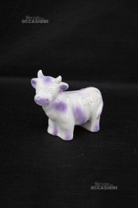 Mucca In Ceramica Milka Salvadanaio Bianco Viola 14x13 Cm