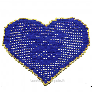 Centrino a Cuore blu e oro per Natale ad uncinetto 29.5x19.5 cm - NC027 - Handmade in Italy