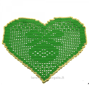 Centrino a Cuore verde e oro per Natale ad uncinetto 29.5x19.5 cm - NC027 - Handmade in Italy