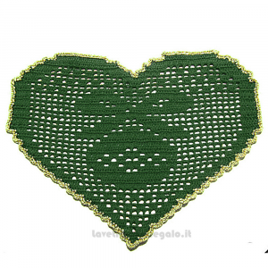 Centrino a Cuore verde scuro e oro per Natale ad uncinetto 29.5x19.5 cm - NC027 - Handmade in Italy