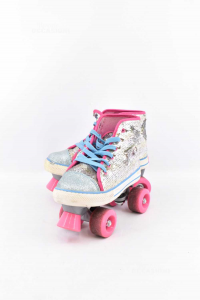 Skates Paiettati Silver Blue Wheels Pink Size 37