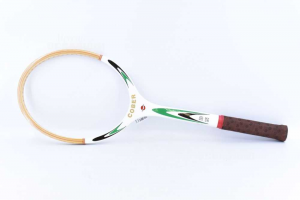 Tennis Racket Vintage In Wood Cober New 13 1 / 2