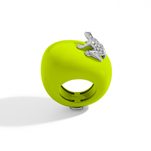 Ring in fluo yellow cataphoresis, white gold and diamonds