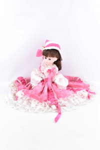 Plastic Doll Folding Collectible With Dress White Pink